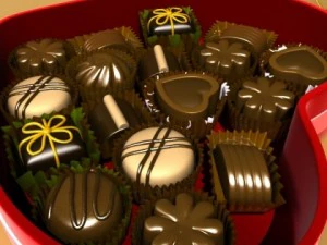 chocolate candy pieces in heart box 8 3D Model