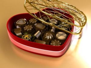 chocolate candy pieces in heart box 8 3D Модель