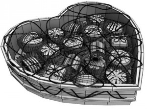 chocolate candy pieces in heart box 8 3D Модель