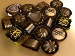 chocolate candy pieces in heart box 3Dモデル