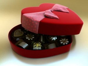 chocolate candy pieces in heart box 3Dモデル