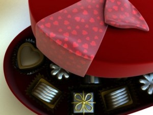 chocolate candy pieces in heart box 3Dモデル