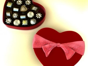 chocolate candy pieces in heart box 3Dモデル