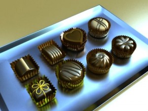 chocolate candy pieces in heart box 3Dモデル