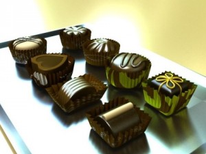 chocolate candy pieces in heart box 3Dモデル