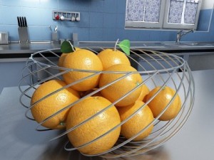 oranges in metal wire decorative basket Modelo 3D