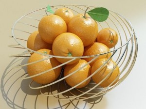 oranges in metal wire decorative basket Modelo 3D