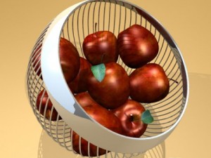 red apples in decorative metal wire container 3D मॉडल