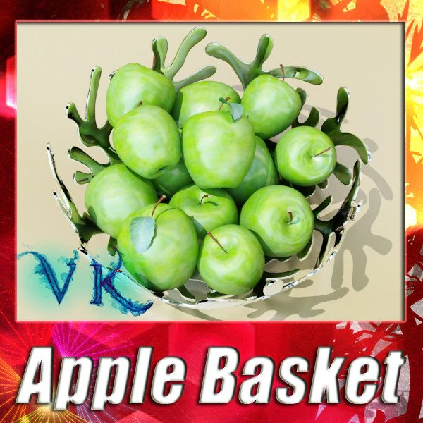 green apples in decorative metal bowl 3D Model .c4d .max .obj .3ds .fbx .stl .blend 