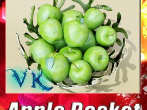 सजावटी धातु के कटोरे में हरे सेब 3D मॉडल