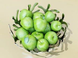 green apples in decorative metal bowl 3D Model