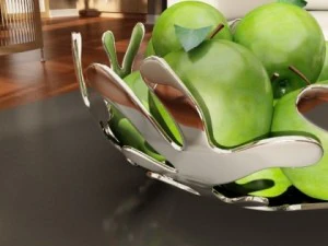 green apples in decorative metal bowl 3D Model