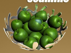 green apples in decorative metal bowl 3D Модель