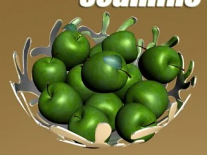 green apples in decorative metal bowl 3D Model