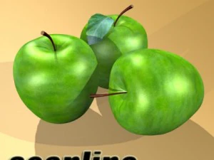 green apples in decorative metal bowl 3D Model