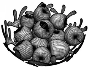 green apples in decorative metal bowl 3D Model