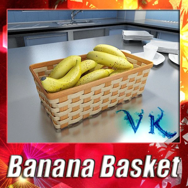 bananas in wicker basket 09 3D Model .c4d .max .obj .3ds .fbx .stl .blend 