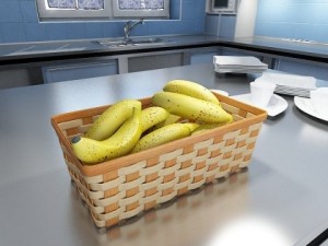 bananas in wicker basket 09 3Dモデル