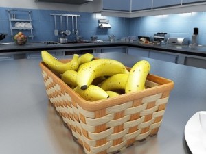 bananas in wicker basket 09 3Dモデル