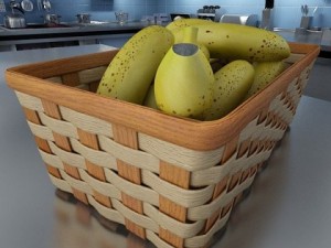 bananas in wicker basket 09 3Dモデル