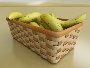 bananas in wicker basket 09 3Dモデル