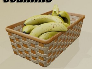 bananas in wicker basket 09 3Dモデル