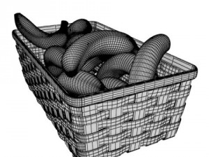 bananas in wicker basket 09 3Dモデル
