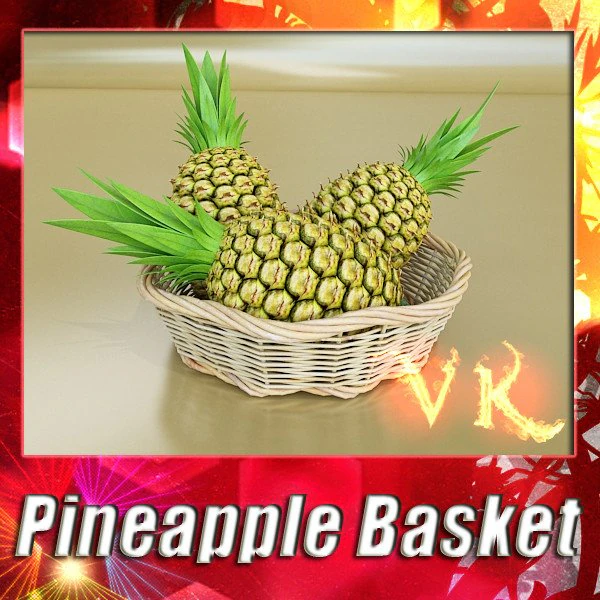 pineapples in wicker basket 10 3D Model .c4d .max .obj .3ds .fbx .stl .blend
