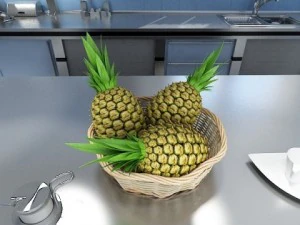 pineapples in wicker basket 10 3D Model