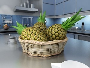 pineapples in wicker basket 10 Model 3D