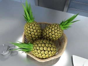 pineapples in wicker basket 10 3D Model