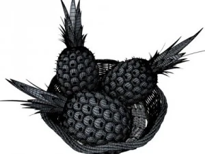 pineapples in wicker basket 10 3D Model