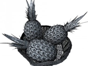 pineapples in wicker basket 10 Model 3D