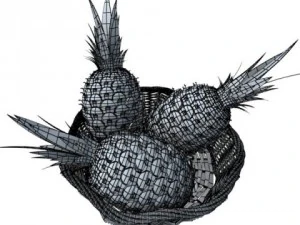 pineapples in wicker basket 10 3D Model