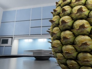 pineapples in wicker basket 10 Model 3D
