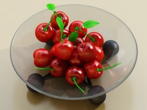 cherries in glass bowl high res 3D Model