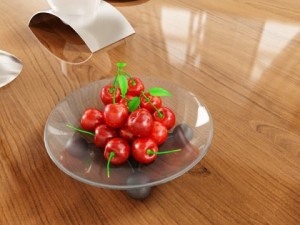 cherries in glass bowl high res 3D Model