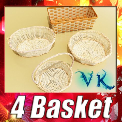 wicker basket collection 4 items Model 3D .c4d .max .obj .3ds .fbx .stl .blend 