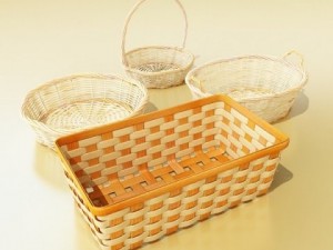 wicker basket collection 4 items Model 3D