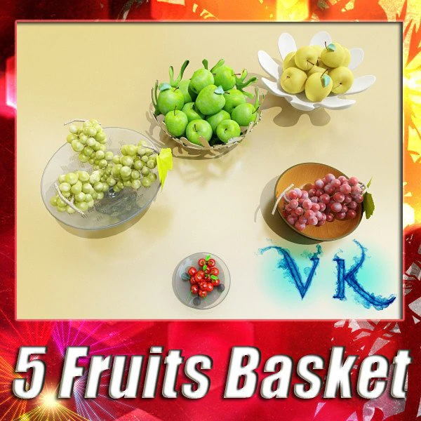 fruit in bowls collection 3D Model .c4d .max .obj .3ds .fbx .stl .blend 