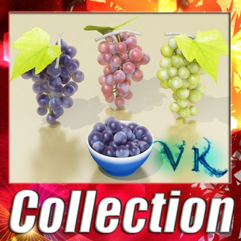 grapes collection high detailed 3D Model .c4d .max .obj .3ds .fbx .stl .blend 
