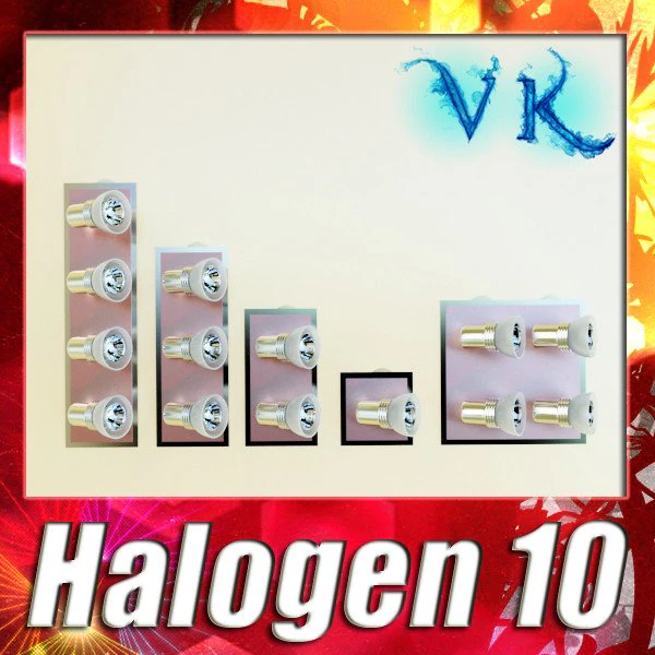 halogen lamp set 10 photoreal 3D Model .c4d .max .obj .3ds .fbx .stl .blend