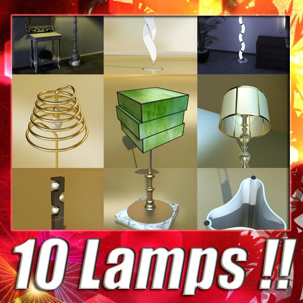 10 modern floor lamps 3D Model .c4d .max .obj .3ds .fbx .stl .blend 