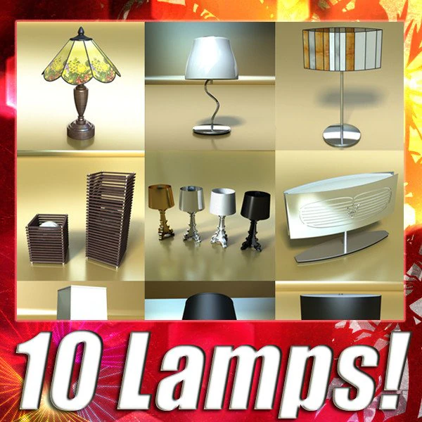 10 table lamps collection 3D Model .c4d .max .obj .3ds .fbx .stl .blend 