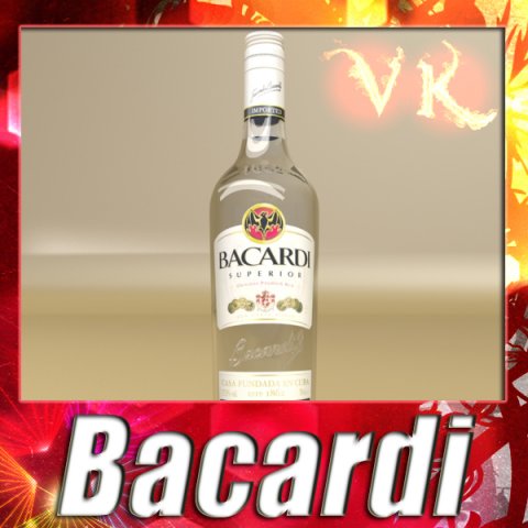 photorealistic liquor bottle  bacardi superior 3D Model .c4d .max .obj .3ds .fbx .stl .blend 