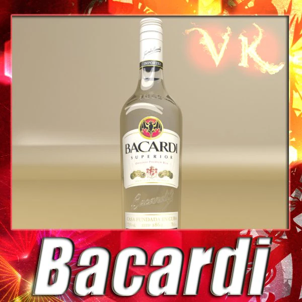photorealistic liquor bottle  bacardi superior 3D Model .c4d .max .obj .3ds .fbx .stl .blend 