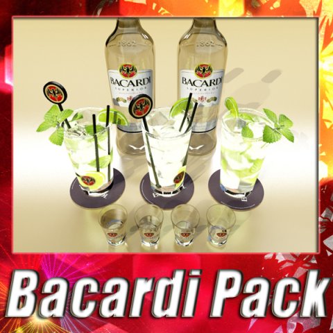 high detailed bacardi bottle mojito and rum shot 3D Model .c4d .max .obj .3ds .fbx .stl .blend 