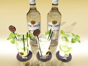 high detailed bacardi bottle mojito and rum shot 3D Model
