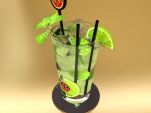 high detailed bacardi bottle mojito and rum shot 3D Model