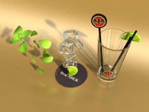 high detailed bacardi bottle mojito and rum shot 3D Model